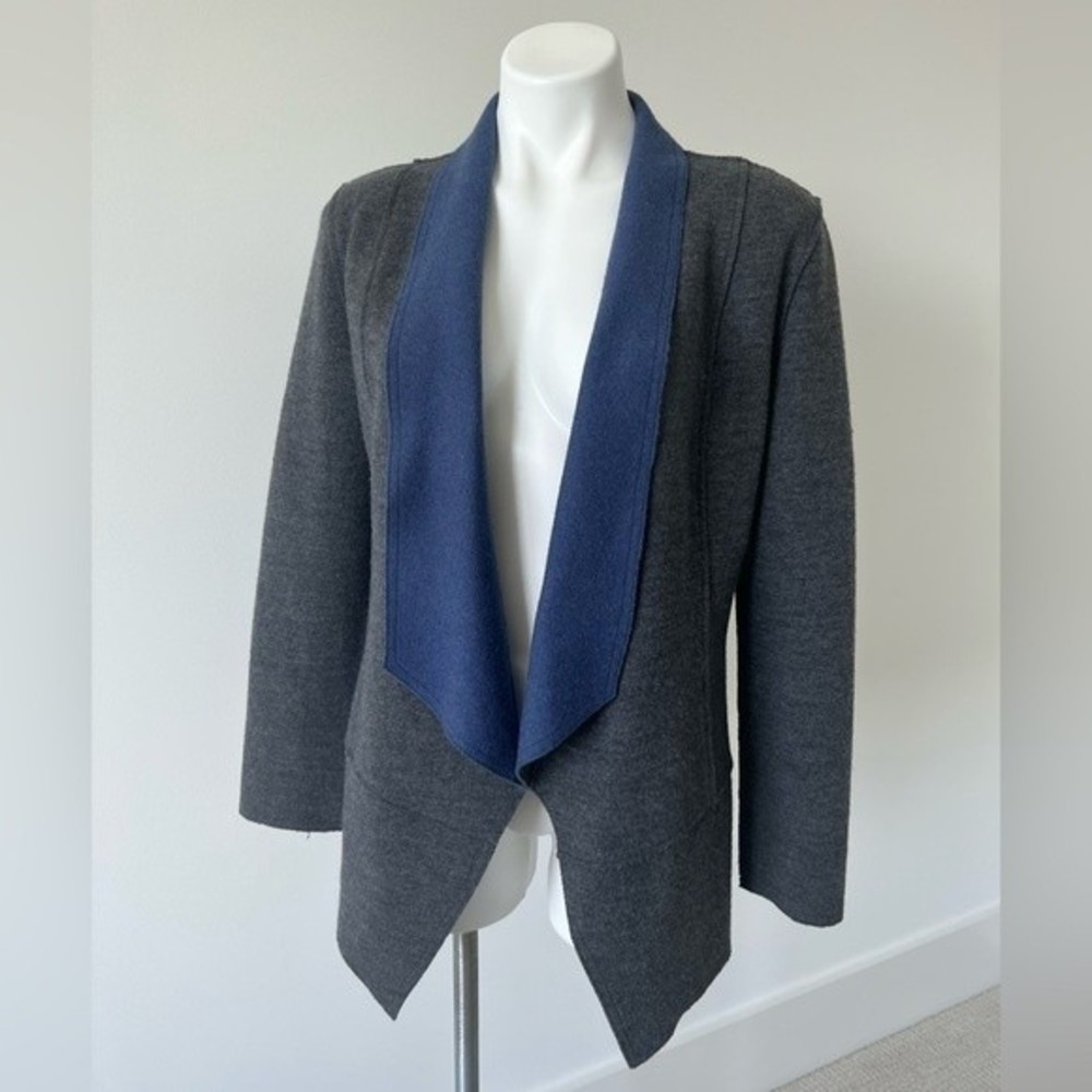 Icelandic Design Gray Blue Wool Open Sweater S Blazer Jacket